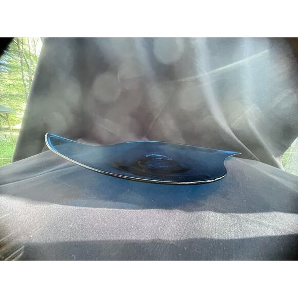 Viking Glass EPIC BLUENIQUE Platter Freeform Atomic Oblong Console Bowl Blue 19" - Picture 5 of 8